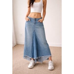 Women's Y2K 90s LEI Low Rise Chelsea Denim Skirt Medium Wash High Low SZ 10